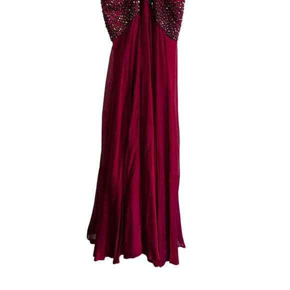 Sherri Hill Beaded Halter Back Fit & Flare Burgundy Ball Gown – Size 18 - Picture 8 of 13
